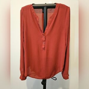 FOREVER 21 WOMEN'S RUST PULLOVER LONG SLEEVED V-NECK BLOUSE SIZE MEDIUM
